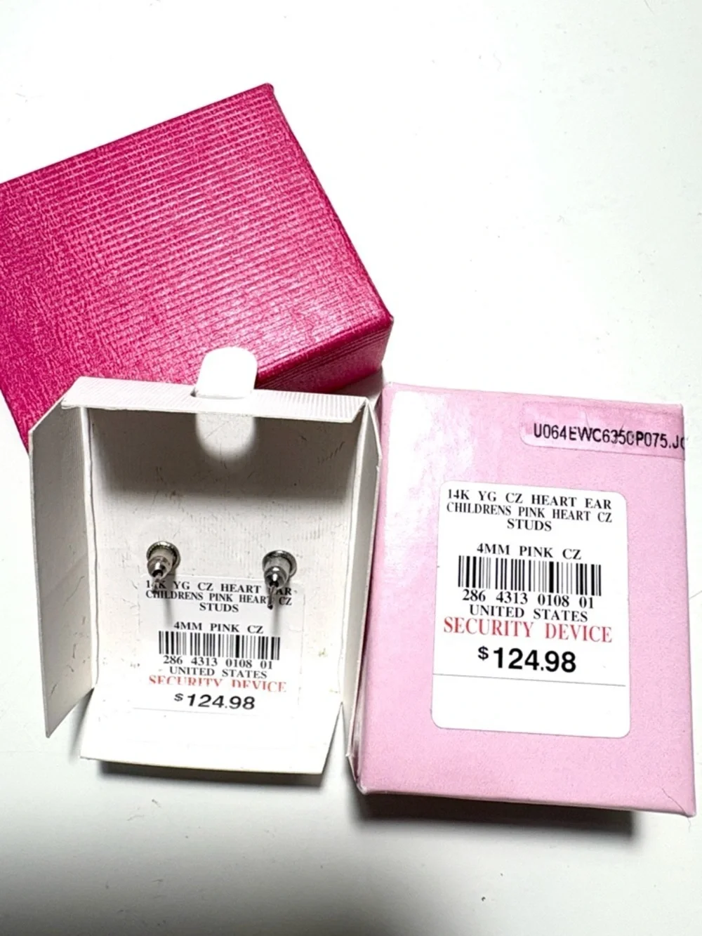 14K Gold Kids Heart Stud Earrings with Crystals - White Gold